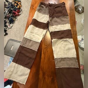 SHEIN Brown and Tan Patchwork Jeans